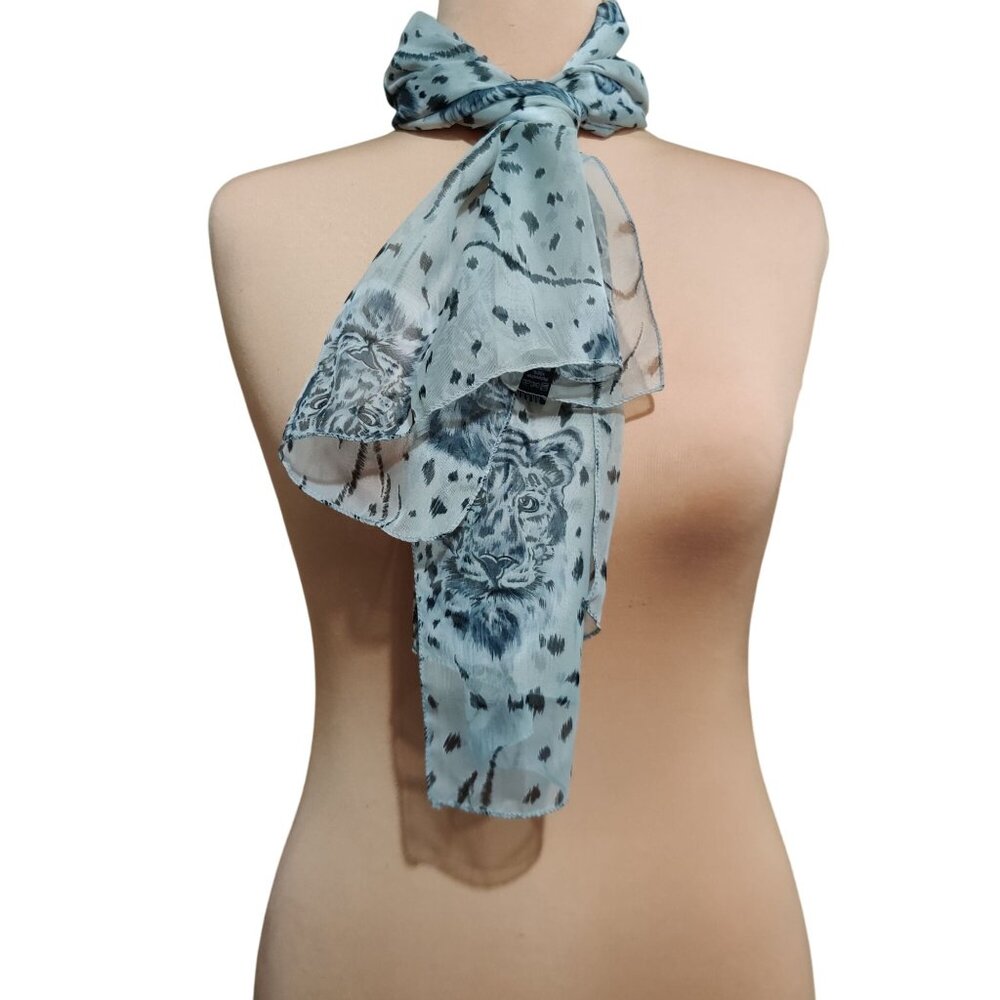 Sheer Gray Animal Print Scarf Lightweight Lion Leopard Graphic Versatile Layer